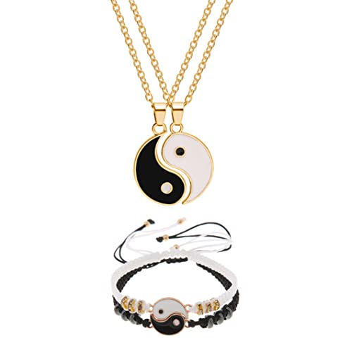 HMOOY Yin Yang Kette und Armband, 4 Stück Matching Yin Yang Freund Paar Armbänder Mit Halskette Set Yin Yang Verstellbare Schnur Armband Yin Yang Anhänger für Freundschaft Paare (Gold) von HMOOY