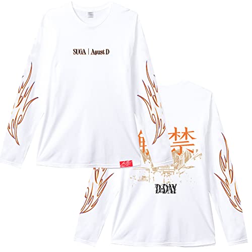 Suga Agust D D-Day Merch Langarmhemd, Unisex K-Pop-Waren-Baumwollhemd für Fans White H-XXL von HMRS