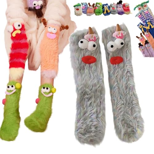 HMRigbly Warme, gemütliche, flauschige Cartoon-Monster-Socken, Korallensamt, dreidimensionale, witzige Wintersocken, flauschige Wintersocken, warme gemütliche Socken für Damen, grau, One size von HMRigbly