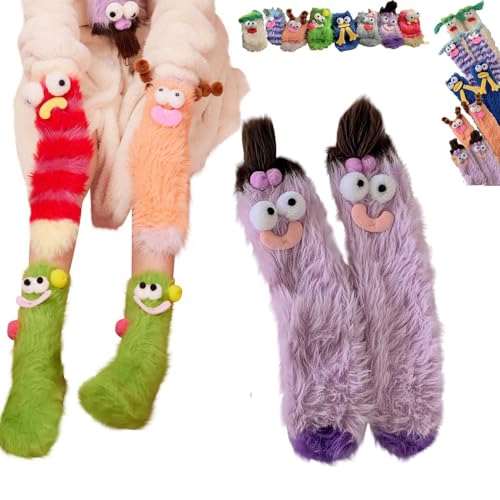 HMRigbly Warme, gemütliche, flauschige Cartoon-Monster-Socken, Korallensamt, dreidimensionale, witzige Wintersocken, flauschige Wintersocken, warme gemütliche Socken für Damen, hellviolett, One size von HMRigbly