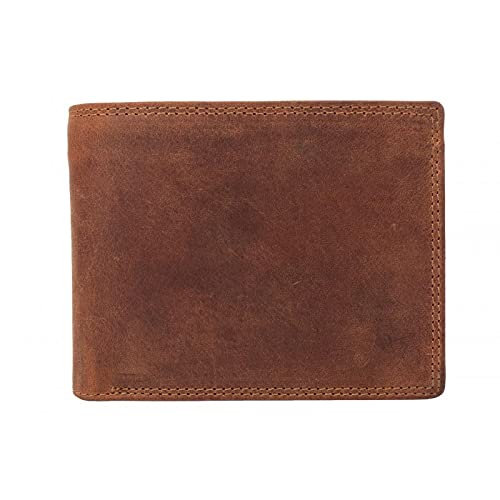 Dariya® Herren Leder Geldbörse braun RFID-Schutz Echtleder Geldbeutel Used Look (Querformat) von HMT
