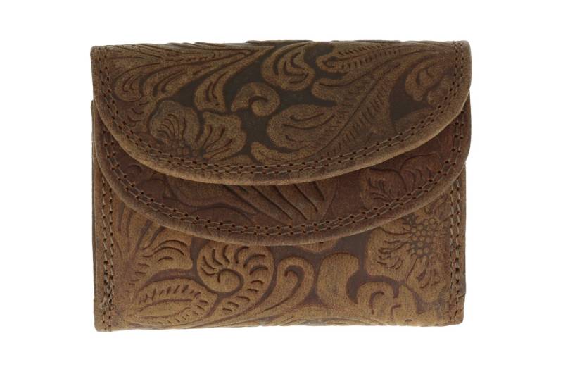 HMT Mini Geldbörse Kleines Portemonnaie Damen Herren (Mini Geldbeutel, aus echtem Leder, in floralem Design), mit RFID Schutz von HMT