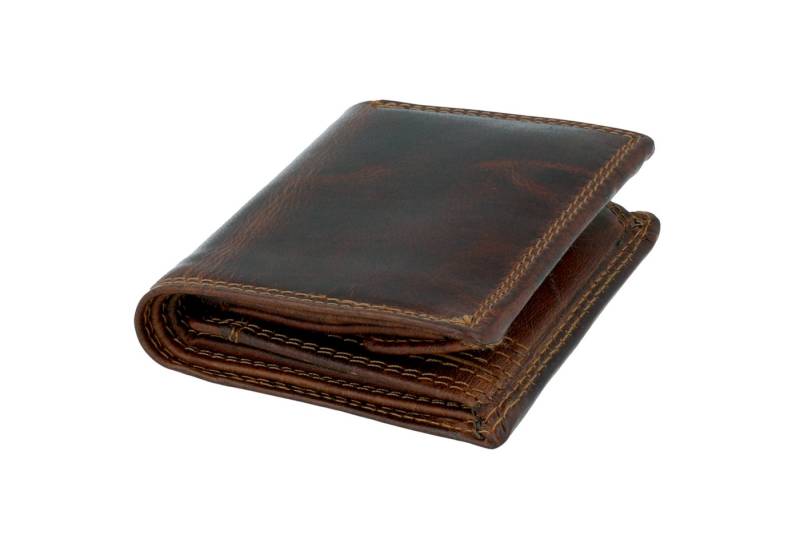 HMT Mini Geldbörse Kleines Portemonnaie Damen Herren (Mini Geldbeutel, braun, aus echtem Leder, in Geschenkverpackung), mit RFID Schutz von HMT