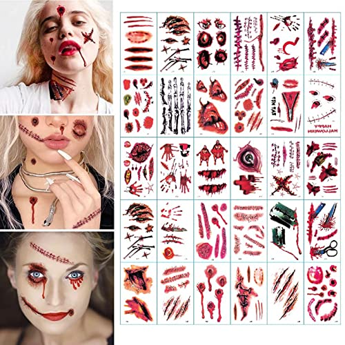 30 Blatt Halloween Tattoo Narben, Halloween Wunden Scars Realistische Motive Aufkleber Wasserdichte Temporäre Tattoos, Kinder Erwachsene Zombie Make UP Halloween Gesicht Schminke 30 Blatt Halloween Tattoo Narben, Halloween Wunden Scars Realistische Motive Aufkleber Wasserdichte Temporäre Tattoos, Kinder Erwachsene Zombie Make UP Halloween Gesicht Schminke von HMYCL