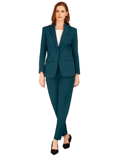 Damen-Anzug, 2-teilig, schmale Passform, professioneller Blazer mit Hose, elegant, lässig, für Business, Büro, für die Arbeit, Blau, 30 von HMYDPH