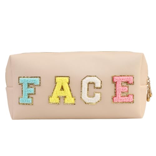 HMZSP Preppy Patch Make-up Tasche, Beige, Gesicht von HMZSP