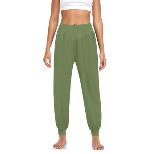 Damen Yogahose Dunkel Olive Grün Solide Farbe Yoga Pilates Hosen Haremshose Dance Hosen Harem Grün von HMZXZ