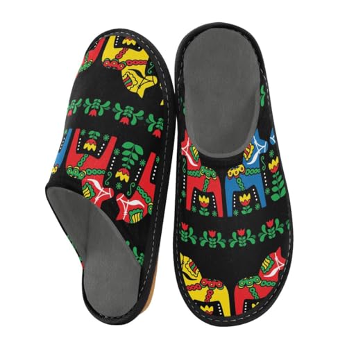 Ethnische schwedische Dala-Pferd-Hausschuhe für Herren und Damen, Tier-Hausschuhe, Hausschuhe, Socken, Hausschuhe, Schlafzimmer, Reisen, Schuhverwendung, multi, 38/39 EU von HMZXZ