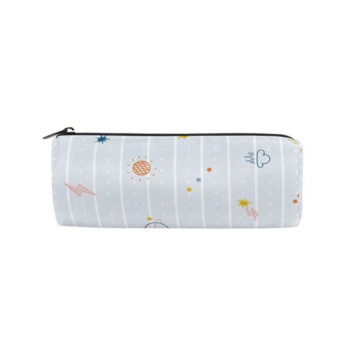 Federmäppchen Sonne Wolken Planet Sterne Stifthalter Reißverschluss Leinwand Stiftebox Tasche Aufbewahrungsbox Regenblau Kosmetik Schreibwaren Tasche für Studenten Schule Büro von HMZXZ