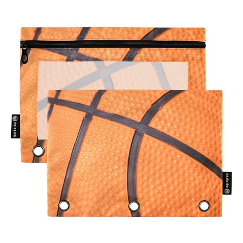 Federmäppchen für 3-Ring-Ordner, Basketballtaschen mit Reißverschluss, Stiftehalter mit transparentem Fenster, Schule, Klasse, Büro, 2 Stück, multi von HMZXZ