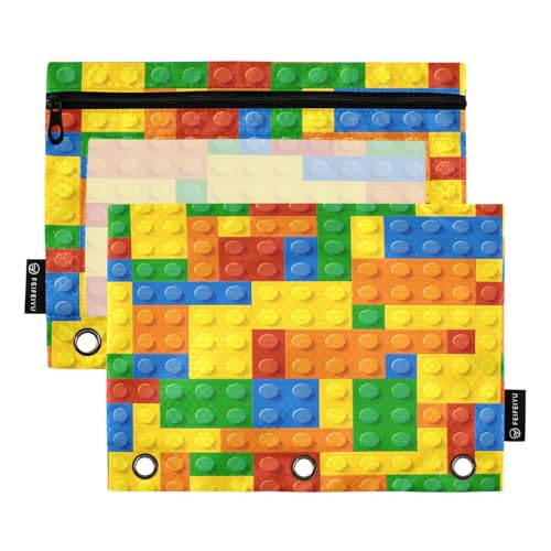 Federmäppchen für 3-Ring-Ordner, Bau-Bocks mit Reißverschluss, Stiftehalter mit transparentem Fenster, Schule, Klasse, Büro, 2 Stück, multi Federmäppchen für 3-Ring-Ordner, Bau-Bocks mit Reißverschluss, Stiftehalter mit transparentem Fenster, Schule, Klasse, Büro, 2 Stück, multi von HMZXZ