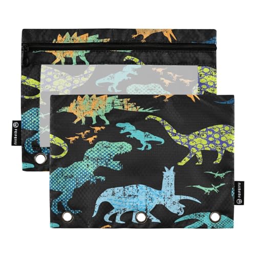 Federmäppchen für 3-Ring-Ordner, Dino-Dinosaurier-Taschen mit Reißverschluss, Stiftehalter mit transparentem Fenster, Schule, Klasse, Büro, 2 Stück, multi von HMZXZ