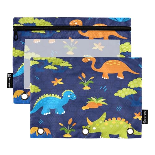 Federmäppchen für 3-Ring-Ordner, Dinosaurier, tropische Blätter, Blumen, Beutel mit Reißverschluss, Stiftehalter mit transparentem Fenster, Schule, Klasse, Büro, 2 Stück, multi von HMZXZ