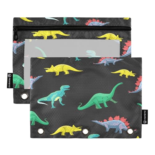 Federmäppchen für 3-Ring-Ordner, Dinosaurier-Cartoon-Charaktere mit Reißverschluss, Stiftehalter mit transparentem Fenster, Schule, Klasse, Büro, 2 Stück, multi von HMZXZ