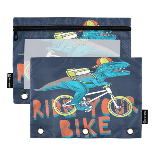 Federmäppchen für 3-Ring-Ordner, Dinosaurier-Fahrradtaschen mit Reißverschluss, Stifthalter mit transparentem Fenster, Schule, Klasse, Büro, 2 Stück, multi von HMZXZ