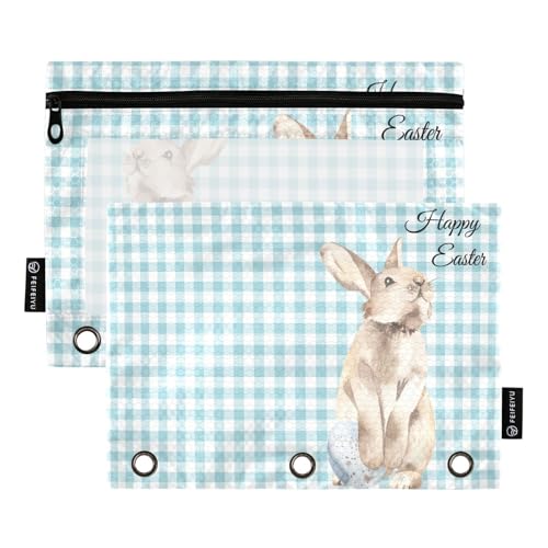 Federmäppchen für 3-Ring-Ordner, Frohe Ostern, mit Reißverschluss, Stiftehalter mit transparentem Fenster, Schule, Klasse, Büro, 2 Stück, multi von HMZXZ