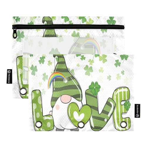Federmäppchen für 3-Ring-Ordner, St. Patrick's Day Zwergenbeutel mit Reißverschluss, Bulk, Stifthalter mit transparentem Fenster, Schule, Klasse, Büro, 2 Stück, multi von HMZXZ