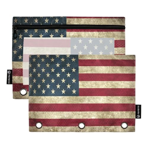 Federmäppchen für 3-Ring-Ordner, Vintage-Amerika-Flagge, mit Reißverschluss, Stiftehalter mit transparentem Fenster, Schule, Klasse, Büro, 2 Stück, multi Federmäppchen für 3-Ring-Ordner, Vintage-Amerika-Flagge, mit Reißverschluss, Stiftehalter mit transparentem Fenster, Schule, Klasse, Büro, 2 Stück, multi von HMZXZ