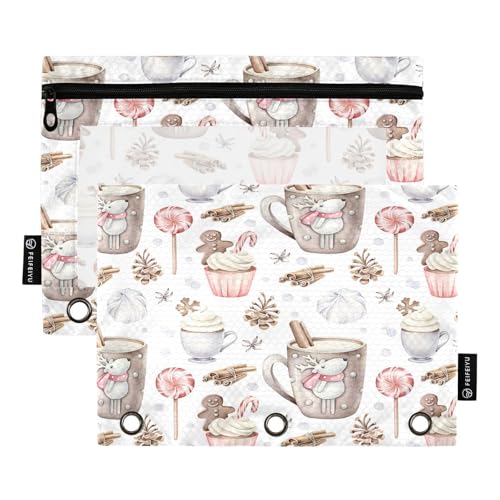 Federmäppchen für 3-Ring-Ordner, Weihnachts-Cupcakes, Süßigkeitenbeutel mit Reißverschluss, Stiftehalter mit transparentem Fenster, Schule, Klasse, Büro, 2 Stück, multi von HMZXZ