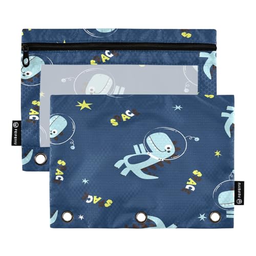 Federmäppchen für 3-Ring-Ordner, Weltraumtier-Dinosaurier-Taschen mit Reißverschluss, Stiftehalter mit transparentem Fenster, Schule, Klasse, Büro, 2 Stück, multi von HMZXZ