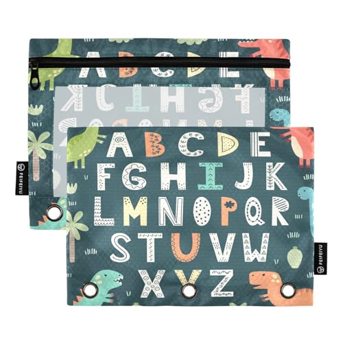 Federmäppchen für 3-Ring-Ordner, lustige Alphabet-Tasche mit niedlichem Dinosaurier-Motiv, mit Reißverschluss, Stiftehalter mit transparentem Fenster, Schule, Klasse, Büro, 2 Stück, multi von HMZXZ