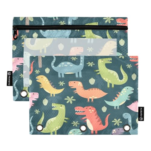 Federmäppchen für 3-Ring-Ordner, lustige Dinosaurier-Blumen-Beutel mit Reißverschluss, Stiftehalter mit transparentem Fenster, Schule, Klasse, Büro, 2 Stück, multi von HMZXZ