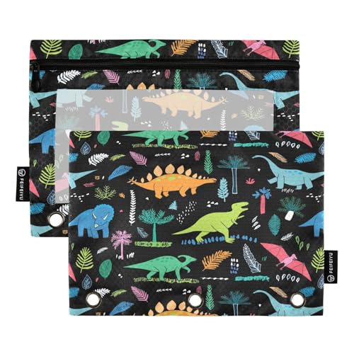 Federmäppchen für 3-Ring-Ordner, lustige Dinosaurier-Taschen mit Reißverschluss, Stiftehalter mit transparentem Fenster, Schule, Klasse, Büro, 2 Stück, multi von HMZXZ