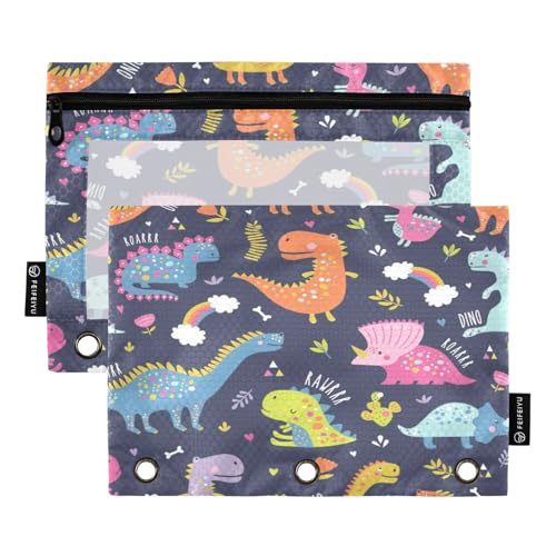 Federmäppchen für 3-Ring-Ordner, niedliche Dinosaurier-Blumen, Dino-Beutel mit Reißverschluss, Stiftehalter mit transparentem Fenster, Schule, Klasse, Büro, 2 Stück, multi von HMZXZ