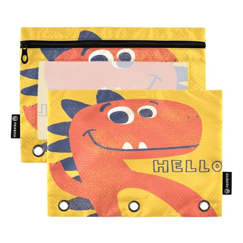Federmäppchen für 3-Ring-Ordner, niedliche Dinosaurier-Texturtaschen mit Reißverschluss, Stiftehalter mit transparentem Fenster, Schule, Klasse, Büro, 2 Stück, multi von HMZXZ