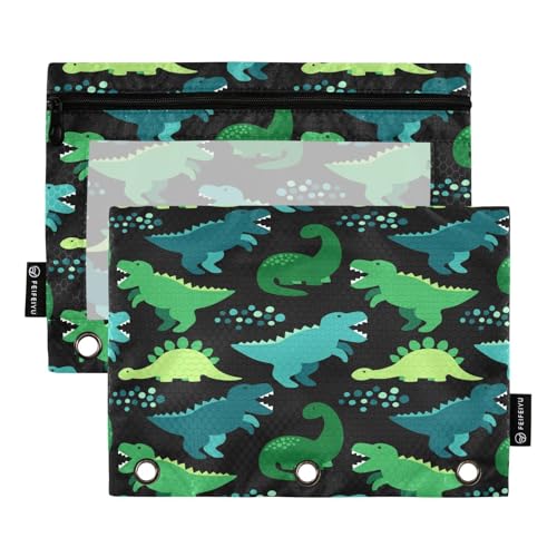 Federmäppchen für 3-Ring-Ordner, niedliches Dinosaurier-Muster mit Reißverschluss, Stiftehalter mit transparentem Fenster, Schule, Klasse, Büro, 2 Stück, multi von HMZXZ