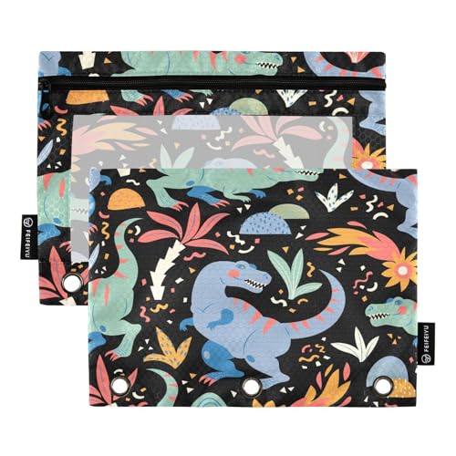 Federmäppchen für 3-Ring-Ordner, tropische Dinosaurier-Blumen-Beutel mit Reißverschluss, Stiftehalter mit transparentem Fenster, Schule, Klasse, Büro, 2 Stück, multi Federmäppchen für 3-Ring-Ordner, tropische Dinosaurier-Blumen-Beutel mit Reißverschluss, Stiftehalter mit transparentem Fenster, Schule, Klasse, Büro, 2 Stück, multi von HMZXZ