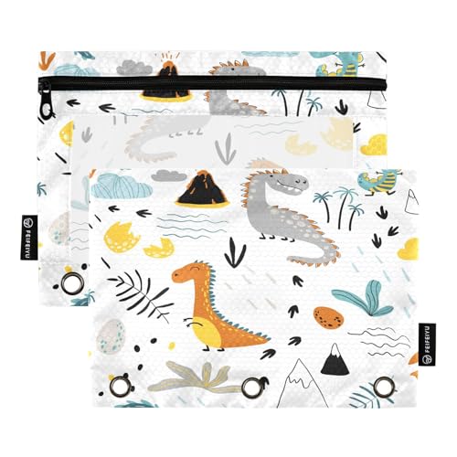 Federmäppchen für 3-Ring-Ordner, tropische Dinosaurier-Taschen mit Reißverschluss, Stiftehalter mit transparentem Fenster, Schule, Klasse, Büro, 2 Stück, multi von HMZXZ