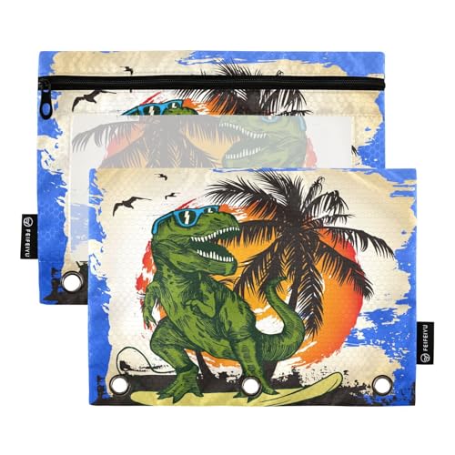 Federmäppchen für 3-Ring-Ordner, tropische Palme, Dinosaurier-Tasche mit Reißverschluss, Großpackung, Stifthalter mit transparentem Fenster, Schule, Klasse, Büro, 2 Stück, multi von HMZXZ