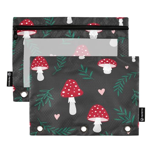 Federmäppchen für 3-Ringbuch, Pilzrot, mit Reißverschluss, Stiftehalter mit transparentem Fenster, Schule, Klasse, Büro, 2 Stück, multi Federmäppchen für 3-Ringbuch, Pilzrot, mit Reißverschluss, Stiftehalter mit transparentem Fenster, Schule, Klasse, Büro, 2 Stück, multi von HMZXZ