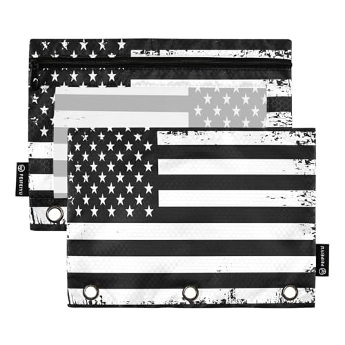 Federmäppchen für 3-Ringbuch, USA-Flagge, mit Reißverschluss, Stiftehalter mit transparentem Fenster, Schule, Klasse, Büro, 2 Stück, multi von HMZXZ