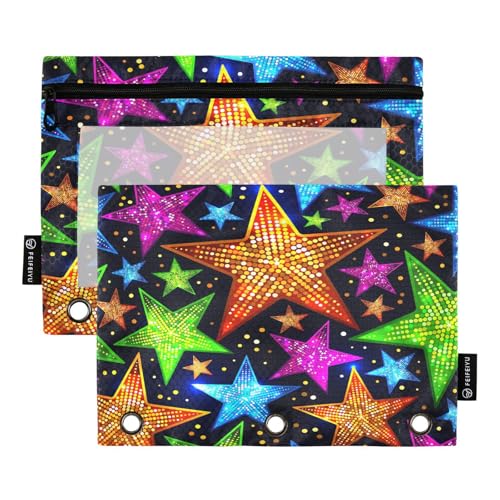 Federmäppchen für 3-Ringbuch, bunte Sterne, mit Reißverschluss, Stiftehalter mit transparentem Fenster, Schule, Klasse, Büro, 2 Stück, multi Federmäppchen für 3-Ringbuch, bunte Sterne, mit Reißverschluss, Stiftehalter mit transparentem Fenster, Schule, Klasse, Büro, 2 Stück, multi von HMZXZ