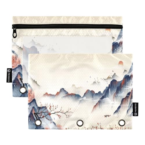 Federmäppchen für 3 Ringbücher, alte Berg Tops Pflaume Blumen Taschen mit Reißverschluss Masse, Stifthalter Tasche mit klarem Fenster Schulklasse Büro, 2er-Pack, Mang, multi von HMZXZ