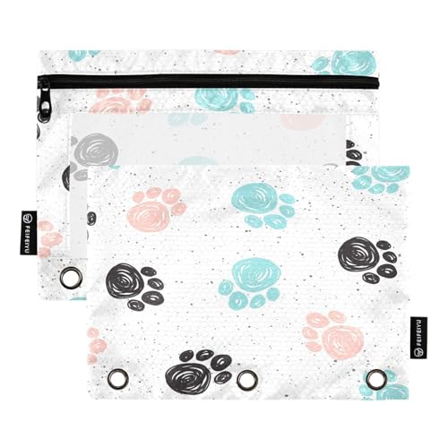 Federmäppchen für 3 Ringbücher, bunte Katze Hund Pfotenabdruck Taschen mit Reißverschluss Masse, Stifthalter Tasche mit klarem Fenster Schulklasse Büro, 2er-Pack, Mang, multi von HMZXZ