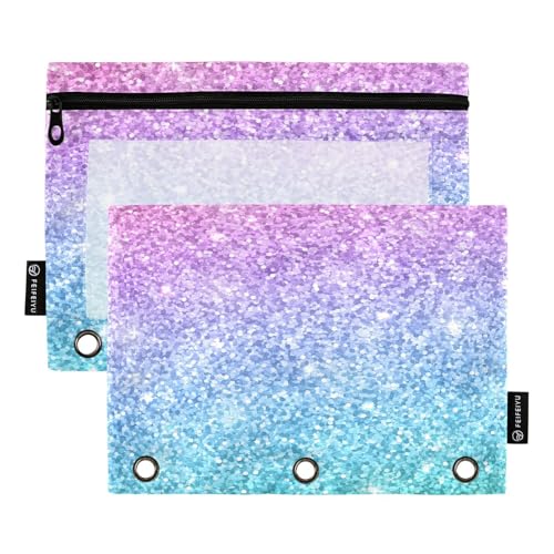 Federmäppchen für 3 Ringbücher, mehrfarbige blau-grüne Glitzertaschen mit Reißverschluss Masse, Stifthalter Tasche mit klarem Fenster Schulklasse Büro, 2er-Pack, Mang, multi Federmäppchen für 3 Ringbücher, mehrfarbige blau-grüne Glitzertaschen mit Reißverschluss Masse, Stifthalter Tasche mit klarem Fenster Schulklasse Büro, 2er-Pack, Mang, multi von HMZXZ
