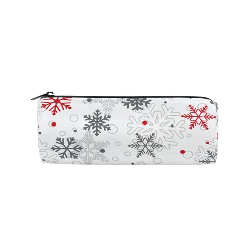 Federmäppchen mit weihnachtlichen Schneeflocken, Rot, Grau, Stifthalter, Reißverschluss, Leinen, Stiftebox, Aufbewahrungsbox, Weihnachts-Kosmetiktasche, Schreibwaren-Tasche für Studenten, Schule, von HMZXZ