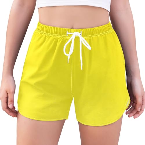 Gelb Textur Solide Farbe Damen Badeshorts Badehose Sports Gym Shorts,Gelb Lässig Schwimmhose Kurze Boardshorts für Strand Surf Beach von HMZXZ