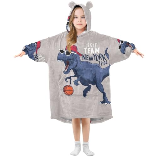 HMZXZ Basketball Spieler Dinosaurier Kinder Tragbar Decke Kapuzenpullover Übergroß Sweatshirt Blanket Pullover für 3-14 Jahr Jungen Mädchen komisch Dino von HMZXZ