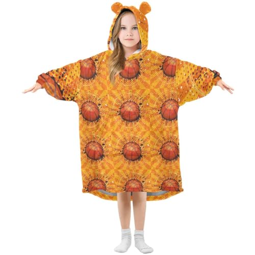 HMZXZ Basketball Sport Orange Kinder Tragbar Decke Kapuzenpullover Übergroß Sweatshirt Blanket Pullover für 3-14 Jahr Jungen Mädchen von HMZXZ