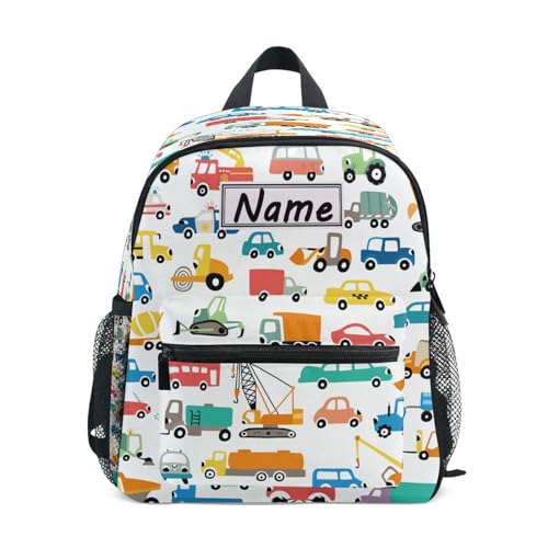 HMZXZ Custom Kids Kleinkind Mini Rucksack für Mädchen Jungen Auto Cartoons Personalisierte Kinderrucksäcke Blau Schultasche mit Kindername/Text, Custom-09 von HMZXZ