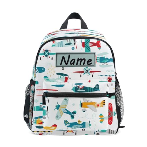 HMZXZ Benutzerdefinierte Kinder Kleinkind Mini Rucksack für Mädchen Jungen Flugzeuge Jungen Niedliches Auto Personalisierte Kinderrucksäcke Schultasche mit Kind Name/Text, multi von HMZXZ