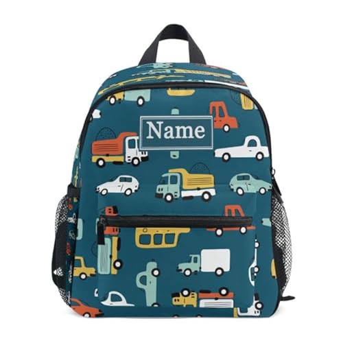HMZXZ Custom Kids Kleinkind Mini Rucksack für Mädchen Jungen Auto Cartoons Personalisierte Kinderrucksäcke Blau Schultasche mit Kindername/Text, Custom-11 von HMZXZ