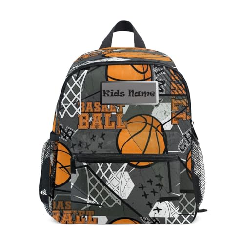 HMZXZ Custom Kids Kleinkind Mini Rucksack für Mädchen Jungen Basketball Modern Ball Personalisierte Kinderrucksäcke Sport Schultasche mit Kindername/Text, multi von HMZXZ