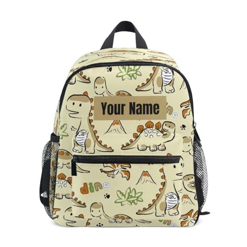 HMZXZ Custom Kids Kleinkind Mini Rucksack für Mädchen Jungen Dinosaurier Cartoon Dino Personalisierte Kinderrucksäcke Tier Schultasche mit Kind Name/Text, multi von HMZXZ