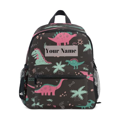 HMZXZ Custom Kids Kleinkind Mini Rucksack für Mädchen Jungen Dinosaurier Palme Personalisierte Kinderrucksäcke Tier Dino Schultasche mit Kindername/Text, multi von HMZXZ