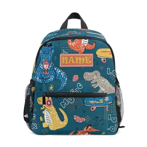 HMZXZ Custom Kids Kleinkind Mini Rucksack für Mädchen Jungen Niedlich Tier Dinosaurier Personalisierte Kinderrucksäcke Musikliebhaber Dino Schultasche mit Kind Name/Text, multi von HMZXZ